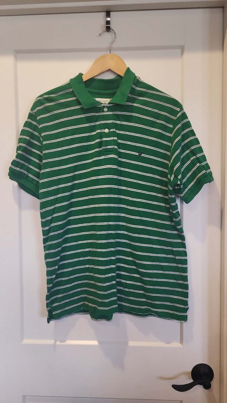American Eagle Outfitters Men's Size Medium Green & White Striped Short Sleeve P